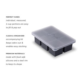 W&P Cup Cubes Silicone Freezer Tray with Lid, Charcoal, Makes 6 Perfect 1-Cup Portions, Freeze & Store Soup, Broth, Sauce, Leftovers, Dishwasher Safe