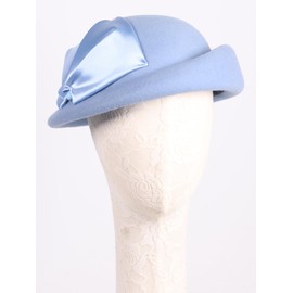 HIMESPORT Wool Felt Beret Fascinator Hats for Women Ladies Femme Church Cocktail Tea Party Dress Formal Wedding Bead Derby Pillbox Hat Light Blue
