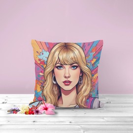 The Beach Stop Decorative Colourful Pop Art Unique Celebrity Picture Accent Cushion Cover | Home and Bedroom Decor Gift Idea | 45x45cm 18x18 | Tayler Pop Art
