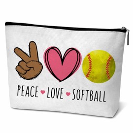 ONDTOM Peace Love Softball Makeup Bags for Teens, Girls Softball Gifts for Players Kids Friends, Softball Accessories-B31