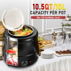 10.5QT Soup Warmers Commercial Soup Kettle with Stainless Steel Hinged Lid and Detachable Insert Pot, Electric Soup Pot for Restaurants and Party, Home, Catering (Black)