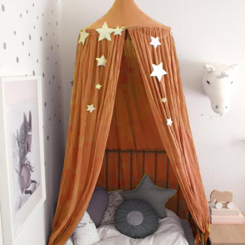 Brown Canopy Sheer Bedframe Mosquito Net Round Canopy House Decoration