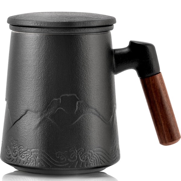 suyika Tea Cup with Infuser and Lid, 15.2 Ounce Wood
