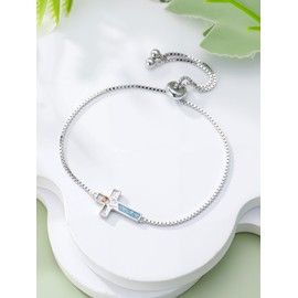HPQQ Mustard Seed bracelet for Women 925 Sterling Silver Cross Mountain Link bracelet Turquoise Faith Jewelry Christmas Gifts for Her