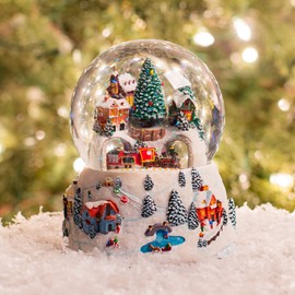 Musical Village Rotating Train White 6 inch Resin Holiday Wind Up Snow Dome