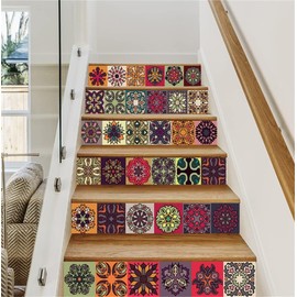 FLFK Mexican Talavera Tile Sticker for Kitchen and Bathroom Backsplash,Stair Riser Peel & Stick Vinyl Decal 100CMx18CMx6pieces