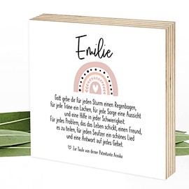 Wunderpixel¬Æ Holzbild Taufspruch mit Regenbogen Segen-Spruch rosa - personalisiert mit Namen, 15x15x2cm zum Hinstellen/Aufh√§ngen, Fotodruck, Spruch auf Holz, Wand-Bild Aufsteller Zuhause Dekoration