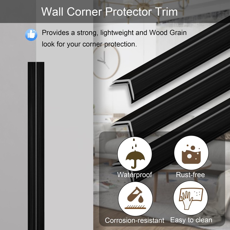 6 Pcs 49" Wall Corner Protector Trim, Black Wood Grain