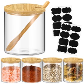 Baderke 4 Pack 250ml / 8.5oz Glass Spice Jars with Bamboo Lid and Spoon, Sugar Pepper Spice Storage Container for Kitchen Home Restaurant