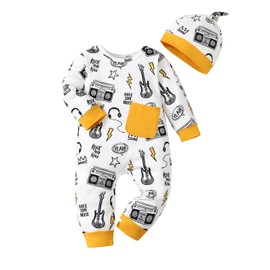KIMI BEAR Baby Boy Clothes 9 Months Newborn Infant Boy Outfits Long Sleeve Baby Boy Romper Jumpsuit Bodysuit Hat Spring Fall Winter Baby Clothing 6-12 Months