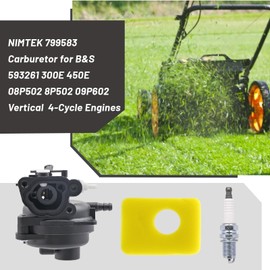 NIMTEK 799583 593261 Carburetor Kits with 799579 Foam Filter 595660 Cover for B&S 300E 450E 500E 550E 125cc 140cc 08P502 8P502 09P602 09P702 Engines Lawnmower