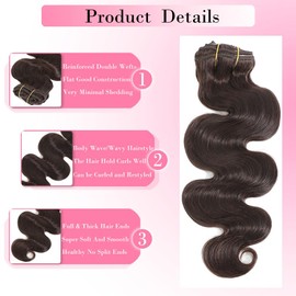 AIWET Wavy Clip in Hair Extensions 100% Real Human Hair 8Pcs 140g Body Wave Human Hair Clip in Extensions for Short and Thin Hair Dark Brown Human Hair Extensions for Women (#2,24 Inch)