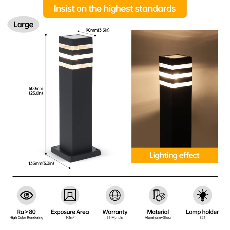 SLAWA 23.6In Pathway Lights Black E26 Outdoor Landscape Path Lights