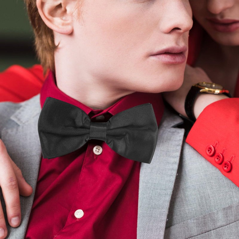 EASYKEENECOM Black Self Tie Bow Ties for Men Self Tie