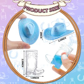 Vesici 20 Pcs Blue Glitter Mini Cowgboy Hats Western Tiny Clear Cowboy Shot Glasses Decor Cute Space Cowgirl Hat Boot Shot Plastic Cowgirl Party Supplies Mugs for Dollhouse Decor Party Supplies