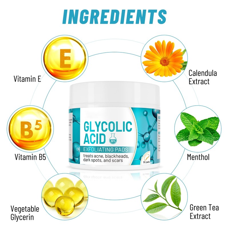Glycolic Acid Pads 30%, Exfoliates Surface Skin and Reduces Fine