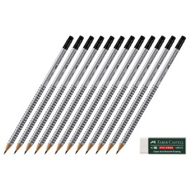 Faber-Castell Grip 2001 HB Pencil with Eraser Tip (12 Pencils + Vinyl Eraser)