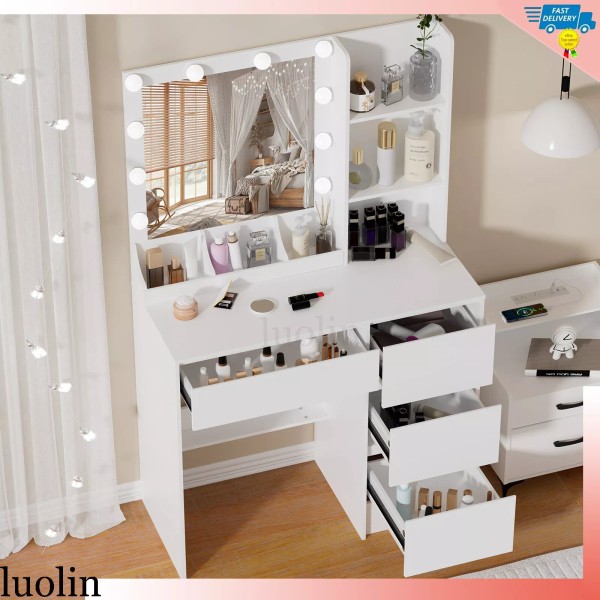 Yamissi 4 Drawers Vanity Desk Set with 10 LED Lighted