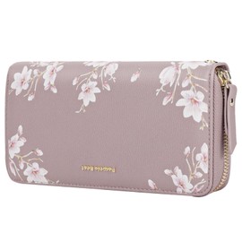 Pomelo Best Women's Large Purse in Long Format Flowers Embossing Zip Wallet with RFID Blocking and Many Compartments, Pink Purple, Classic