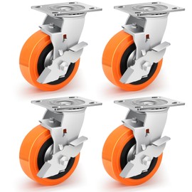 Humagineer 5 Inch Heavy Duty Casters - Industrial Casters with Upgraded Thickened Bracket Set of 4, Polyurethane Wheel Capacity up to 3500 lbs, Plate Swivel Caster Use for Indoor and Outdoor(4 Brake)