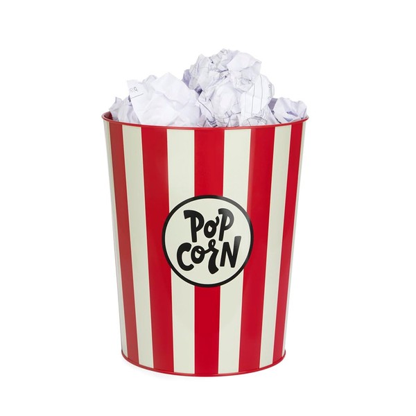 Balvi Popcorn Waste Paper Basket Red and Beige Papers Simulate Pop-Corn Metal