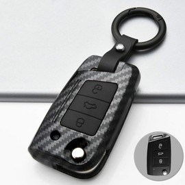ontto Car Key Case Remote Control Cover for VW Golf 7 MK7 Polo T-ROC Tiguan Skoda Superb Octavia Seat Leon Ibiza ABS Key Cover Key Case Carbon Fibre Black B