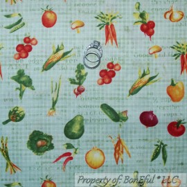 Clothworks, Designer BonEful Fabric FQ Cotton Quilt Green Red Tomato Mushroom Carrot Pepper Kitchen S