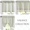 jinchan Linen Valance Curtain Striped Small Window Curtain Double Layer