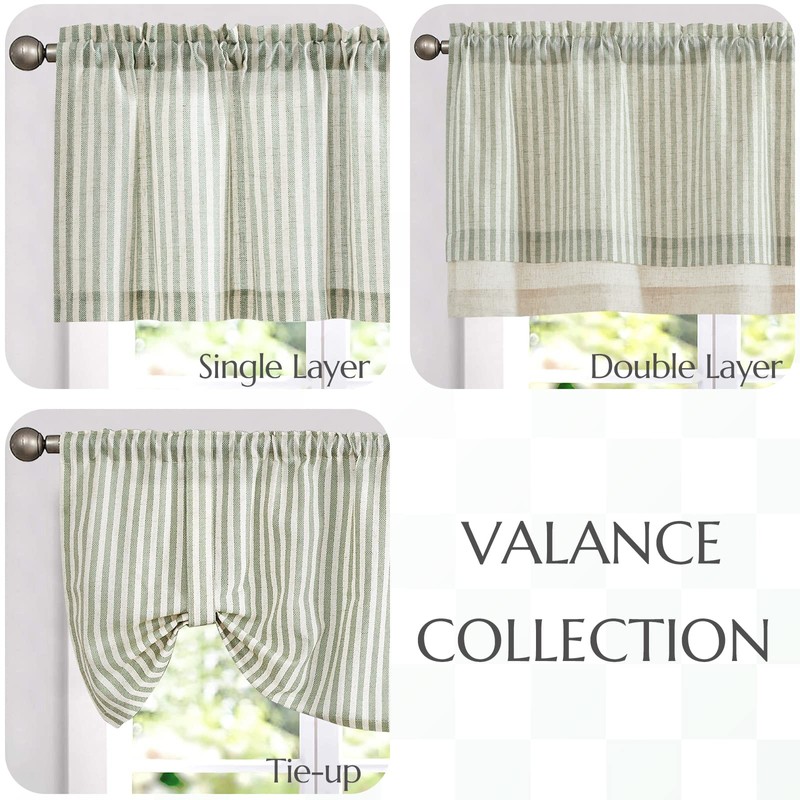 jinchan Linen Valance Curtain Striped Small Window Curtain Double Layer