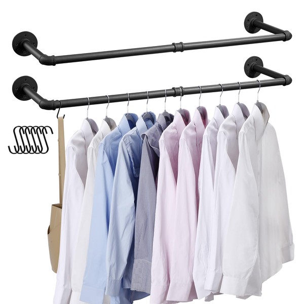 Boshangjia Industrial Pipe Clothes Rack Wall Mounted Clothing Rack Set