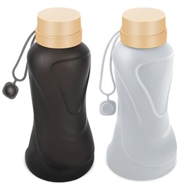 Collapsible Water Bottles 2 Pack,Leak Proof,Reuseable BPA Free Silicone Foldable Water Bottles,Durable Lightweight for Travel Gym Camping Hiking,Compact Size Portable Sports Water Bottle (Black&Grey)