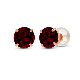 Genuine 10K Solid Rose Gold 6mm Round Natural Red Garnet January Birthstone Stud Earrings