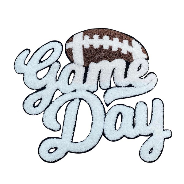 Football Game Day Chenille Iron-On Patch - White