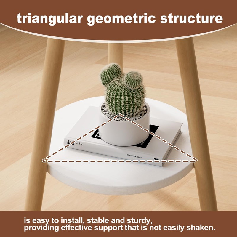 OERGKE Round End Table, Small Side Tables with Lower Shelf,