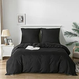 Good Nite Bed Linen 135 x 200 cm 2-Piece Black Bed Linen Sets Microfibre Duvet Cover 135 x 200 cm + 1 Pillowcase 80 x 80 cm Breathable Soft