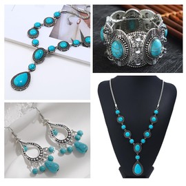 TOEECY Jewellery Set for Women and Girls Turquoise Pendant Necklace Earrings Bracelet Set Jewellery Set Bridal Jewellery Set, Alloy Steel