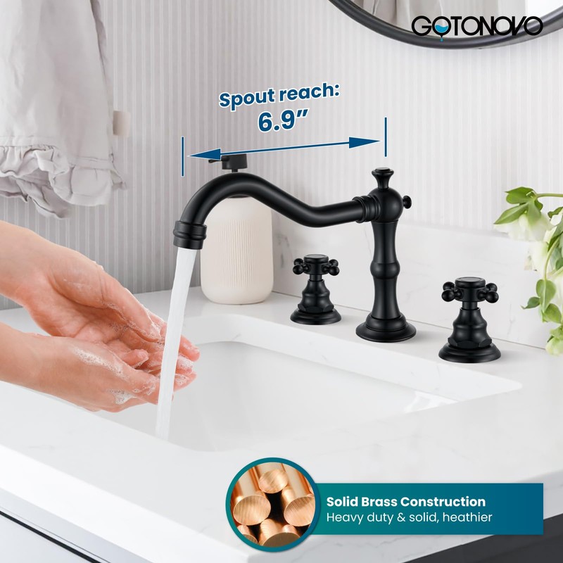 gotonovo 3 Hole Widespread Bathroom Sink Faucet Double Cross Handle