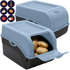 ARTECSIS Potato Storage Box, Dove Blue, Set of 2, Vegetable Box, Potato Box with Lid for Approx. 4 kg Potatoes + 6 Stickers with Vegetables