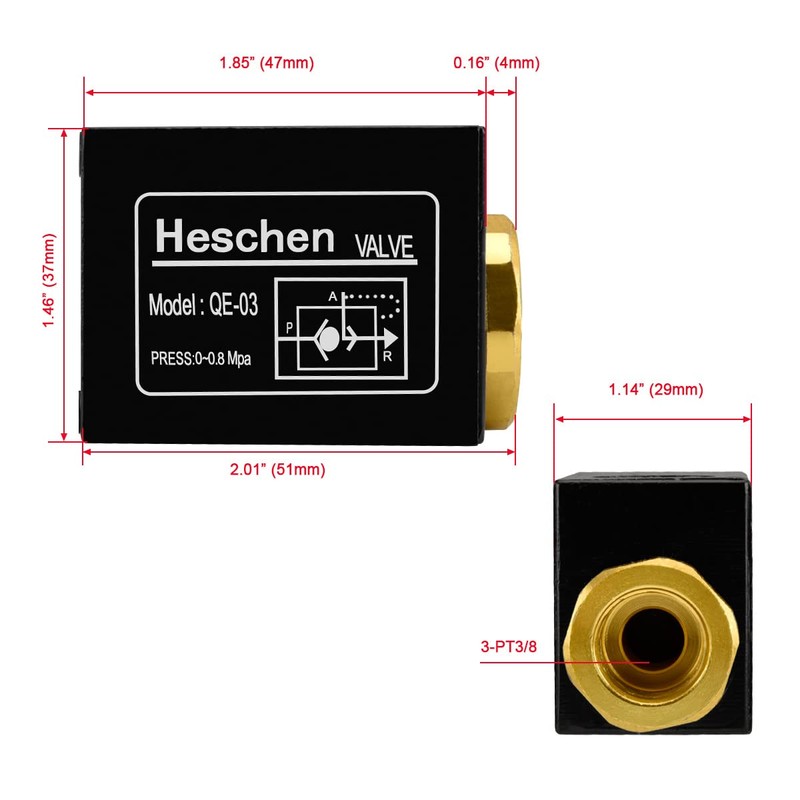 Heschen Pneumatic Quick Exhaust Valve, QE-03, PT3/8" Thread Pipe, One