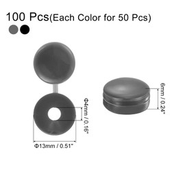 Sourcing Map 100pcs 4mm Plastic Hinged Screw Cover Caps, Fold Snap Covers for Covering Head (Black and Dark Grey)