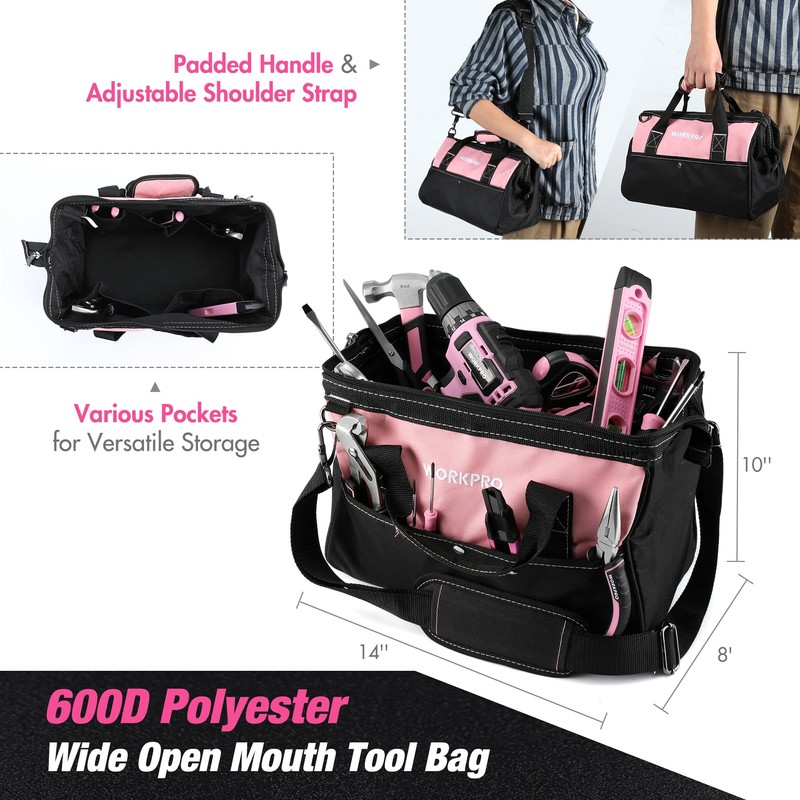 WORKPRO Pink Tool Kit with Drill, Tool Set with 20V