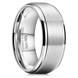 King Will 9mm Classic Wedding Ring For Men Brushed Matte Surface with Polished Step Edge Design Comfort Fit Size 11