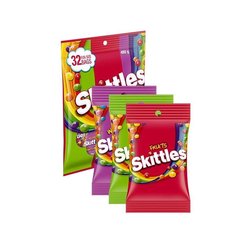 Skittles Lollies Fun Size Variety Pack 32 Pieces (Fruits, Sours,