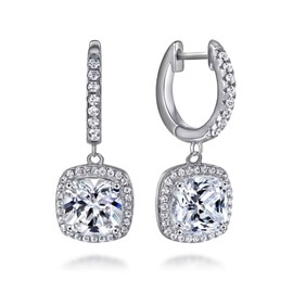Radiant creole earrings made of 925 sterling silver with pendant and stones in sparkling crystal pavé hoop earrings small in jeweller's quality, Cubic Zirconia