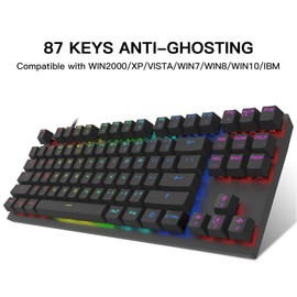 MOTOSPEED Professional Gaming Mechanical Keyboard RGB Led Backlit Wired with Anti-Dust Proof Switches for Gaming Keyboard for Mac & PC (Black, 87 Key Red Switches)