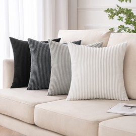 MIULEE Set of 4 Velvet Cushion Covers, Decorative Cushion Covers, Couch Cushion, Decorative Covers, Sofa Cushion Cover for Living Room, Bedroom, Office, 40 x 40 cm, Corduroy Grey Series