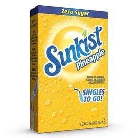 Sunkist Singles To Go Drink Mix Pineapple - 6 Boxes with 6 Packets Each - 36 Total Servings - Delicious Pineapple Flavored Drink Mix