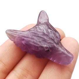 Manekieko Natural Amethyst 35 mm Wolf Head Pocket Crystals and Healing Stone Figure, Haped DIY Jewellery Pendant