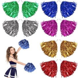 12 Pieces Cheerleader Pompoms Cheerleading Poms Sports Pompoms Cheers Ball Pompoms Used for Sports Events Dance Night Party Ball Games Carnival Parties (Gold, Silver, Blue, Pink, Green and Red)
