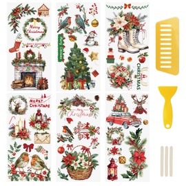 WANDIC 6 Sheets Christmas Rub On Transfer Sticker, Merry Christmas Stickers Transfer Decals for DIY Scrapbooking Photo Albums Furniture, 5.9 * 11.8in